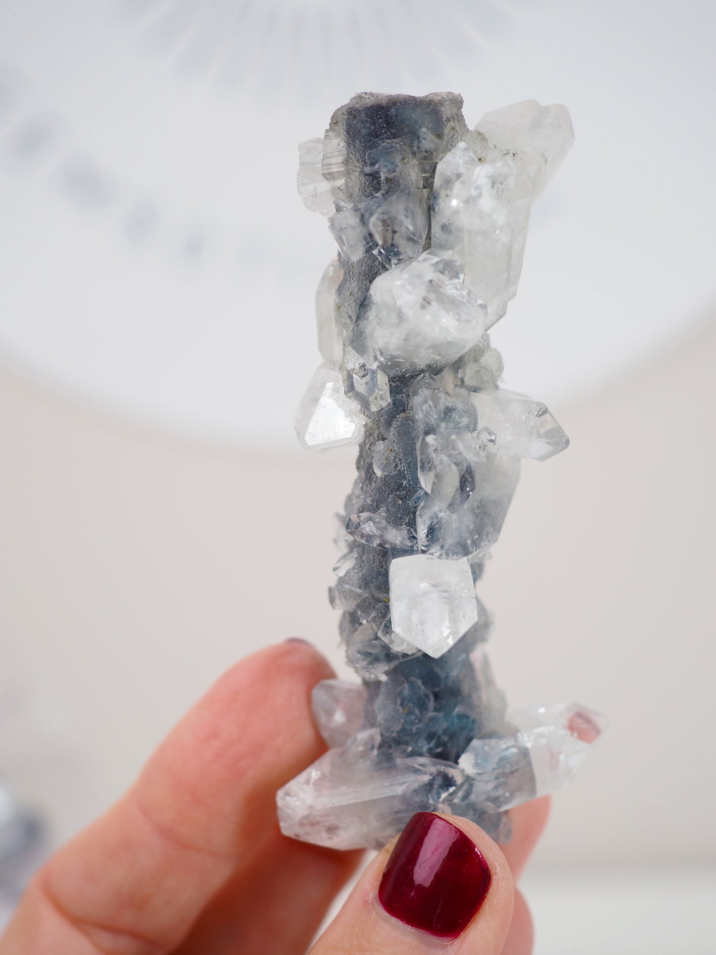 Schwarzer Chalcedon mit Apophylite Stab - aus Indien RARE