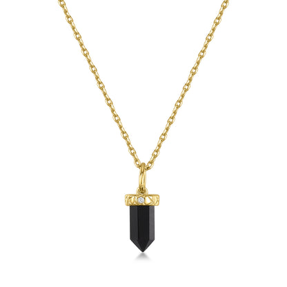Schwarzer Obsidian mit CZ Anhänger MAGIC CRYSTALS COLLECTION . 925 Sterlingsilber vergoldet MIT Kette 45cm