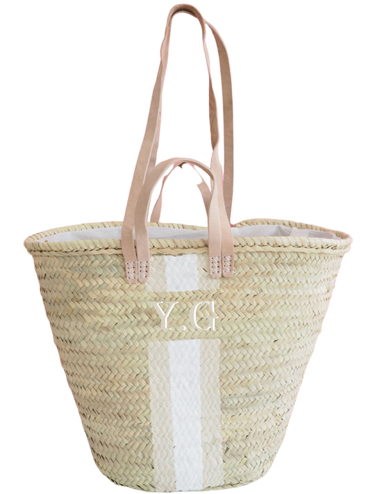 Korb Monogramm & Stripes Sand Tropez Weiss