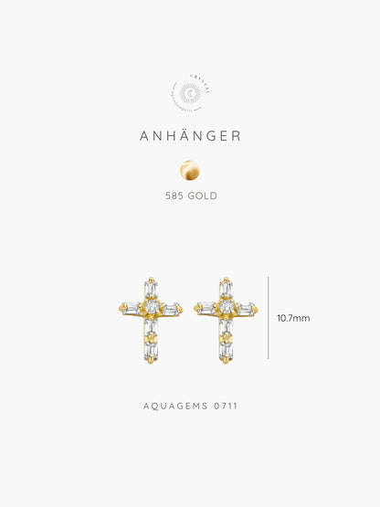 Kreuz mit Zirkonia . 585 Gold Ohrstecker