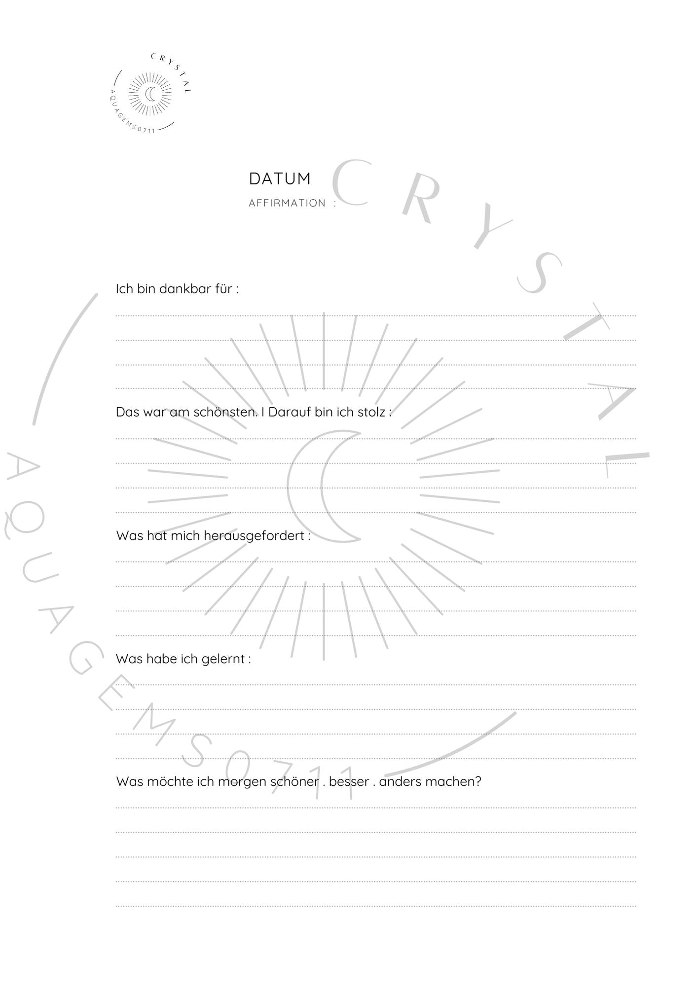 AQUAGEMS0711xCRYSTAL REFLECTION JOURNAL mit MYSTERY Trommelstein