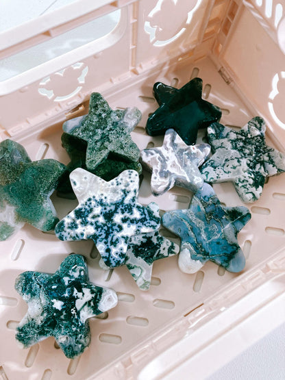Moos Achat 2D Stern / Moss Agate Star 4-5 cm -aus China / Indien