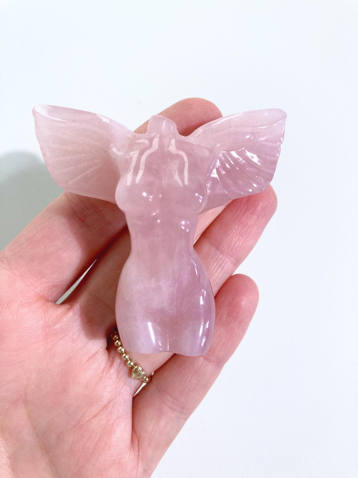 Rosenquarz Goddes Body with Wings  6cm - Details Hand Carved