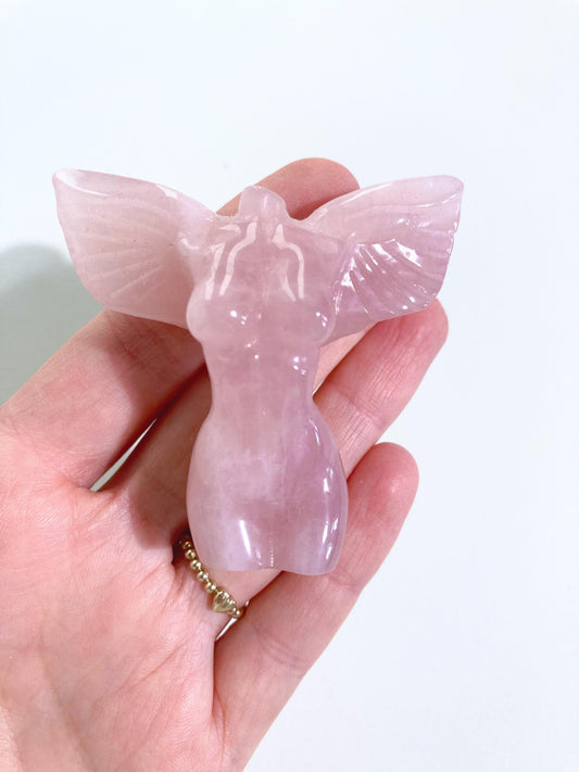 Rosenquarz Goddes Body with Wings  6cm - Details Hand Carved