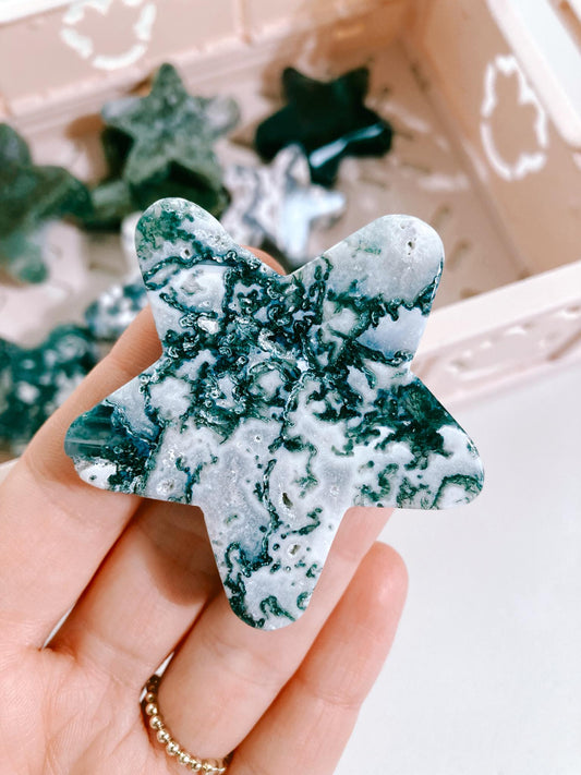 Moos Achat 2D Stern / Moss Agate Star 4-5 cm -aus China / Indien