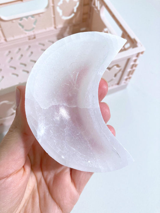 Selenit Mond Schale LARGE / Selenite Moon Bowl ca. 10 cm aus Marokko -Handcarved