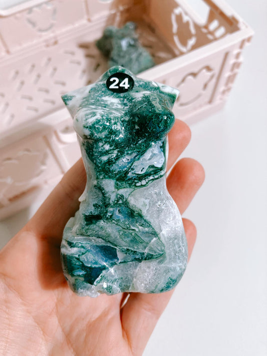 Moos Achat Godess Body mit Druzy / Moss Agate 8 cm (24) -aus China / Indien