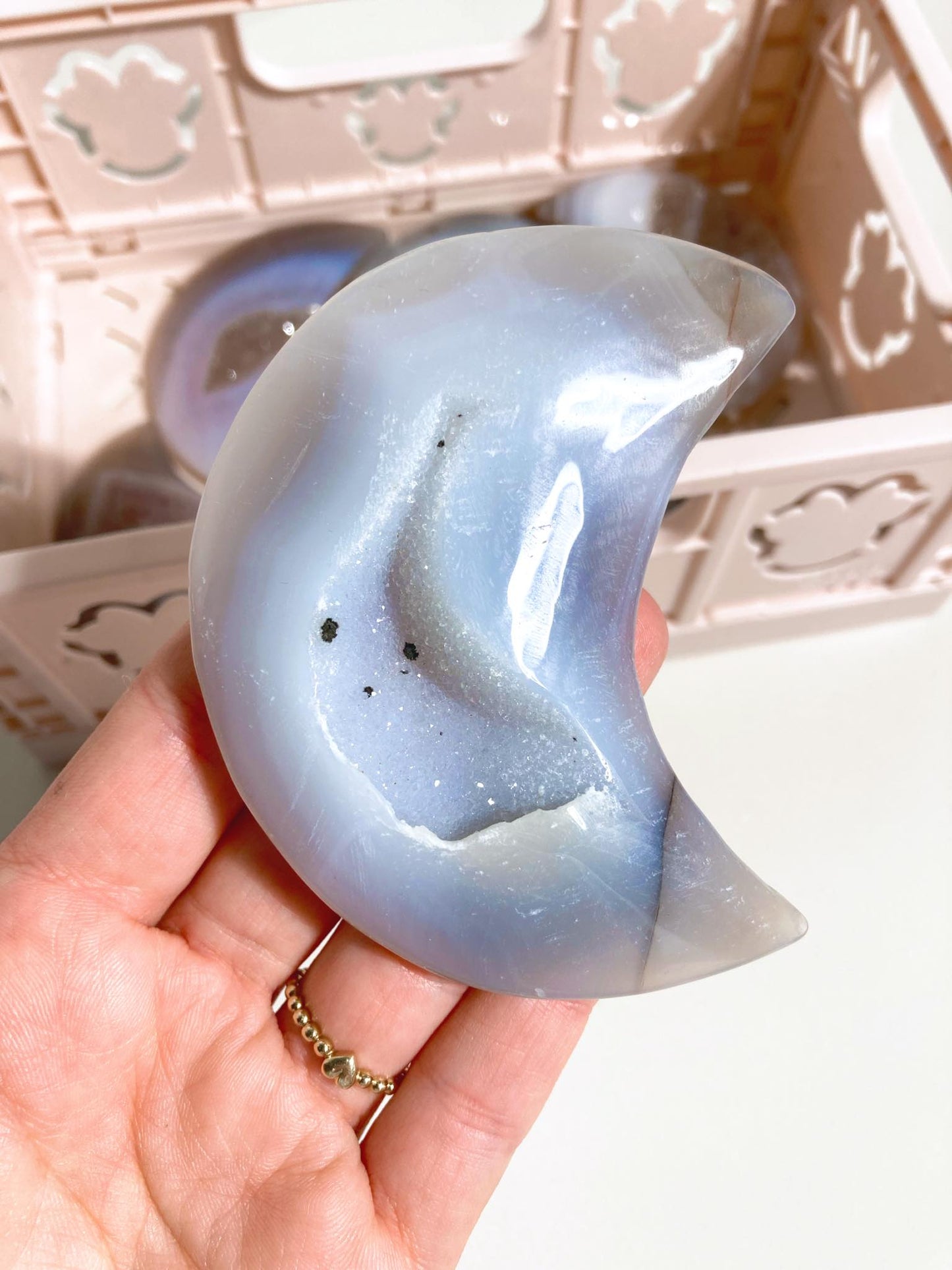 Druzy Achat Mond . Druzy Agate Moon ca. 8-9cm- Handcarved