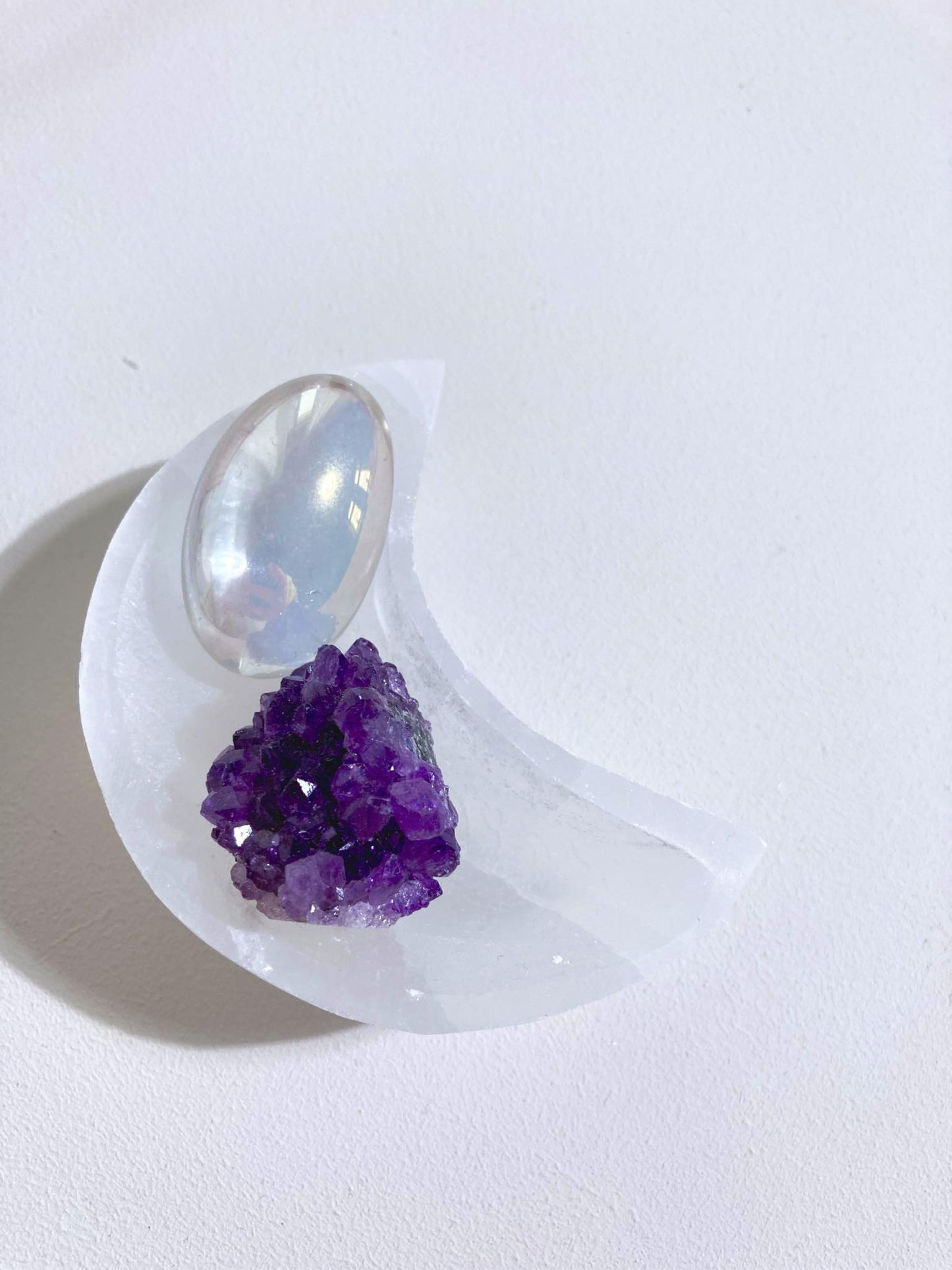 Selenit Mond Schale MINI / Selenite Moon Bowl ca. 8 cm aus Marokko -Handcarved