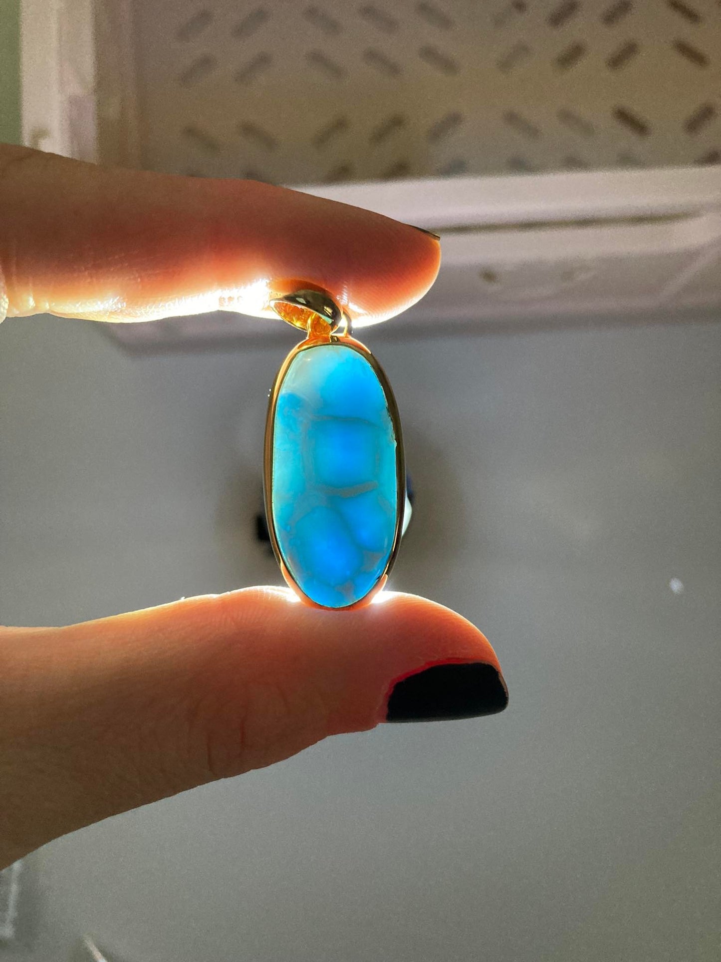 AAA Larimar Anhänger No.1 ca. 3.8cm 42ct 925 Sterlingsilber vergoldet -aus der Dominikanischen Republik