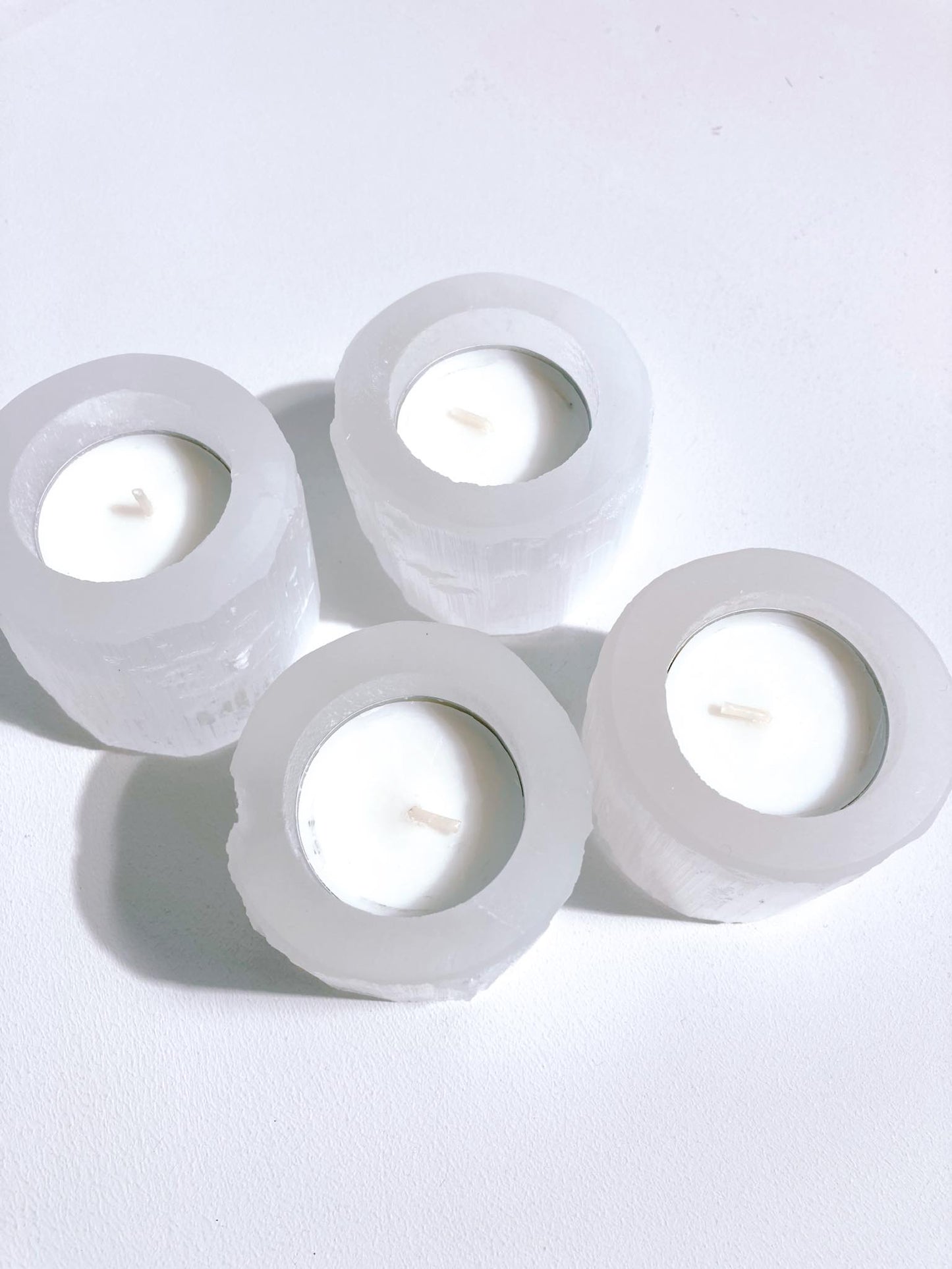 HAPPY ADVENT SET ! 4x Selenit Teelicht 6cm - aus Marokko Hand Carved