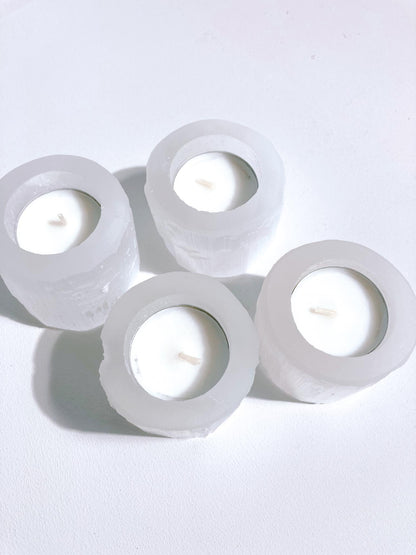 HAPPY ADVENT SET ! 4x Selenit Teelicht 6cm - aus Marokko Hand Carved