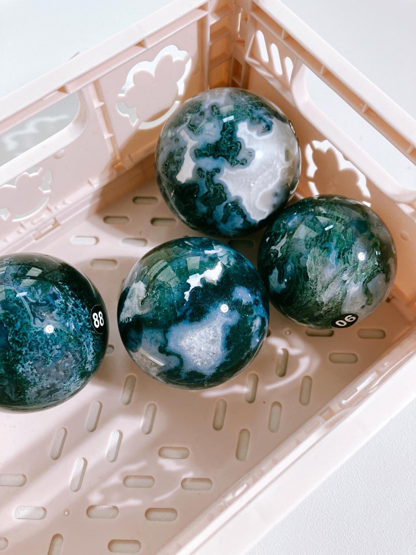 Moos Achat Kugel mit Druzy / Moss Agate Sphere 6 cm (89) -aus China / Indien