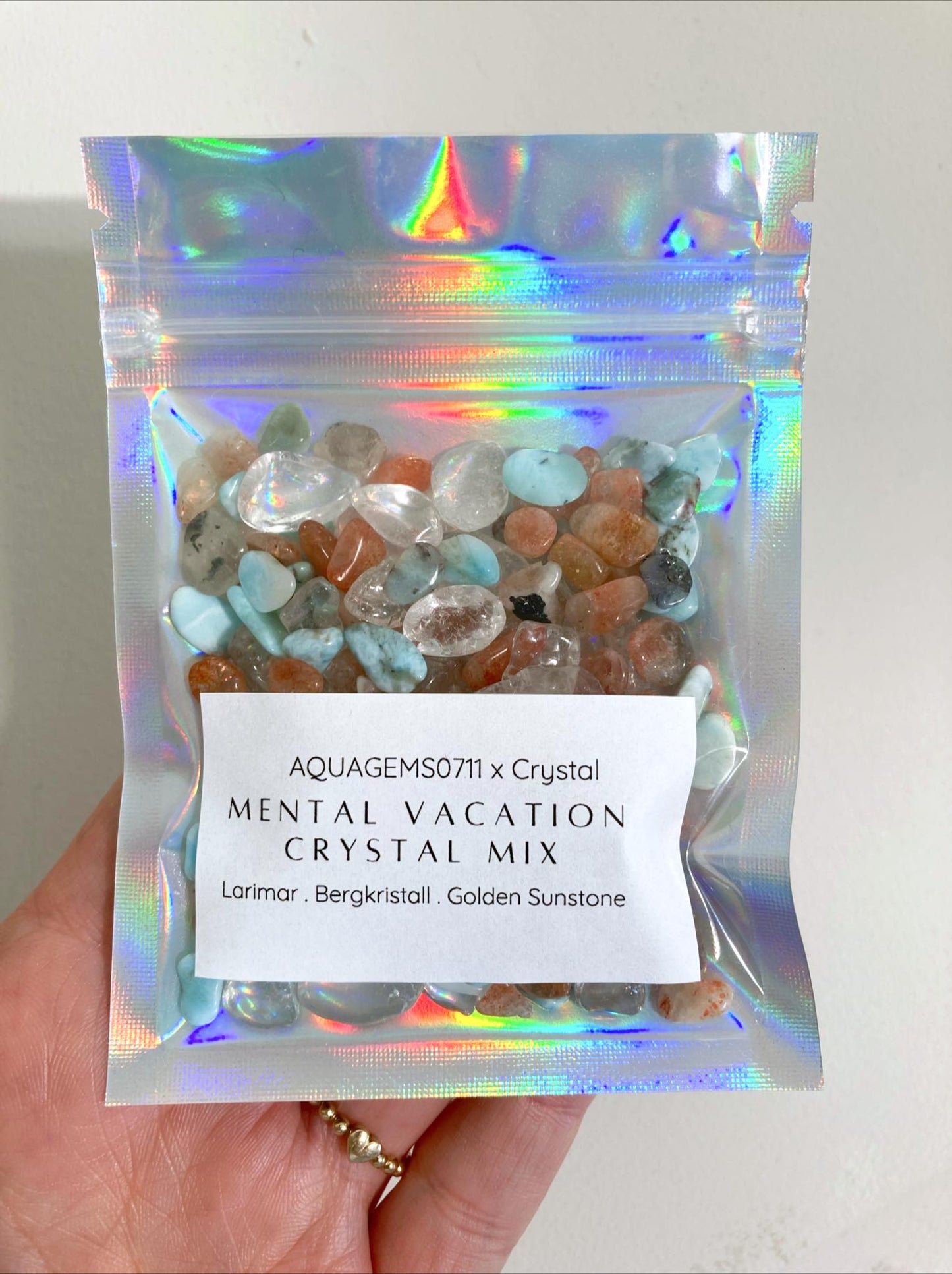MENTAL VACATION! Crystal Mix  l Larimar . Golden Sunstone . Bergkristall Premium Kristall Konfetti