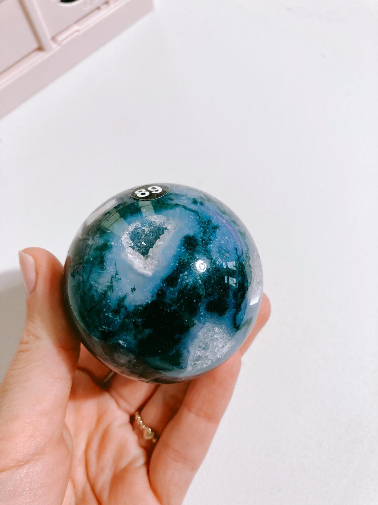 Moos Achat Kugel mit Druzy / Moss Agate Sphere 6 cm (89) -aus China / Indien