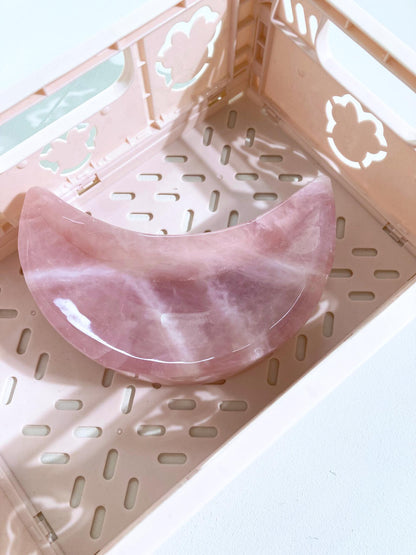 Rosenquarz Halb Mond Schale Schmuckschale / Rosequartz Moon Bowl LARGE  12 cm-  Handcarved - aus Madagascar