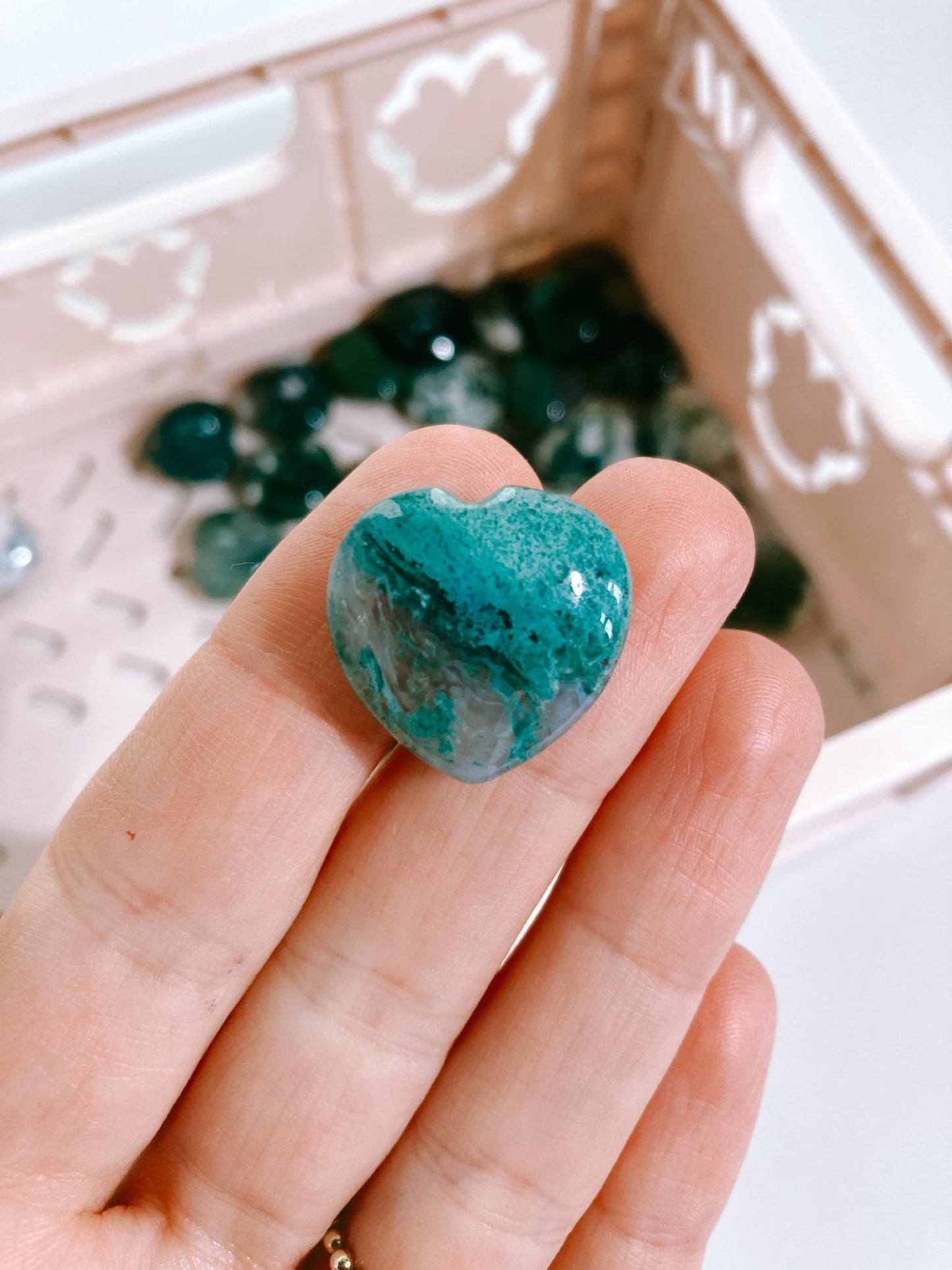 Moss Agate Mini Heart / Moos Achat Mini Herz ca. 2cm - High Quality