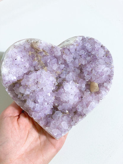 XL Amethyst Herz mit Achat Rand und Calcit 727g -  aus Brasilien Handcarved