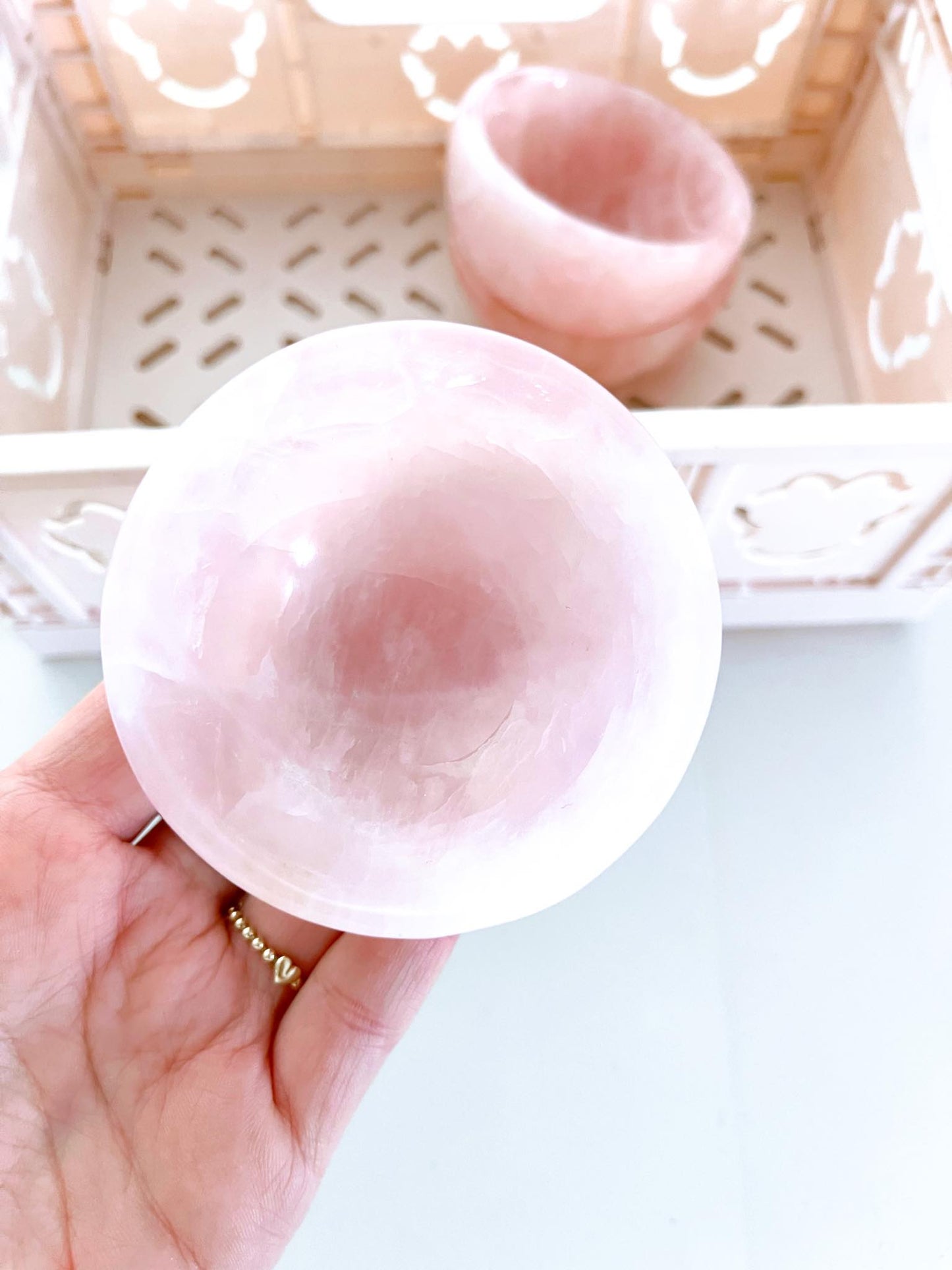Rosenquarz MINI Schale Schmuckschale / Rosequartz Mini Bowl ca. 7cm Handcarved