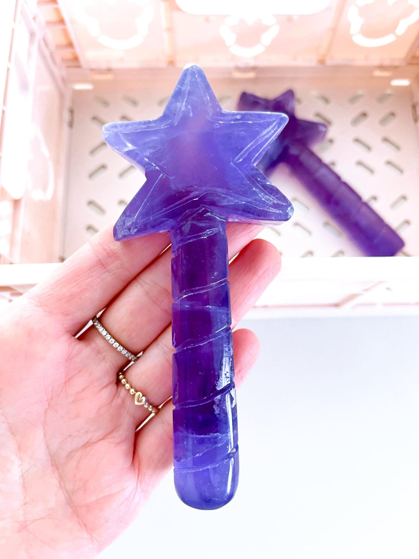 Indigo Fluorit Feen Zauberstab .  Fluorite Fairy Wand  ca 13 cm - aus China Handcarved
