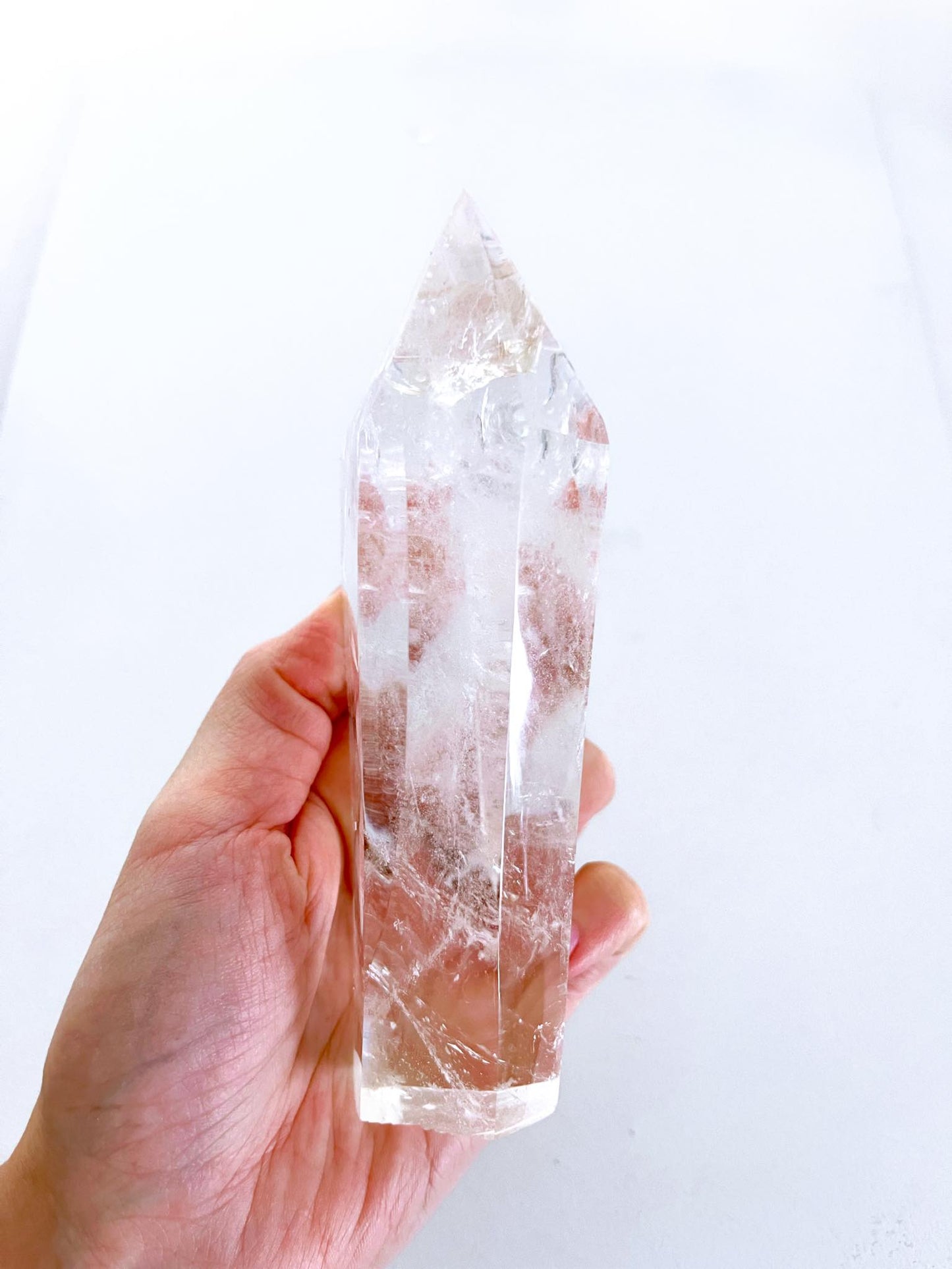 Doppel Bergkristall Spitze . Double Clearquartz Point 438g  - HIGH QUALITY mit Regenbögen Handcarved