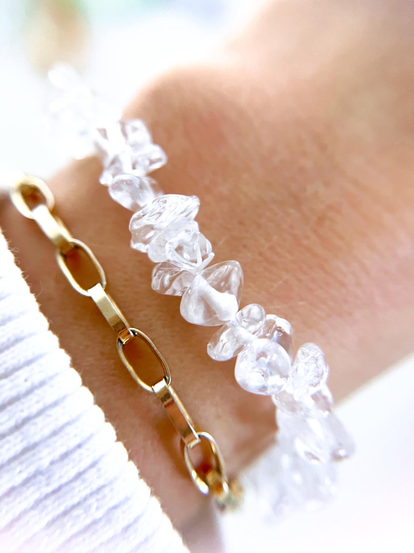 Bergkristall Chips Armband . Clear Quartz Chips Bracelet  - HIGH QUALITY
