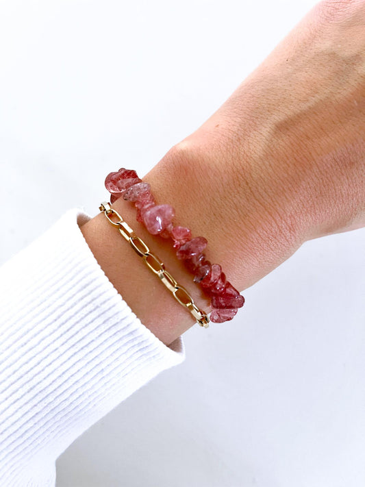 Erdbeerquarz / Roter Aventurin Chips Armband . Strawberry Quartz  Chips Bracelet  - High Quality