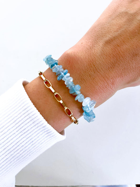 Aquamarin Chips Armband . Aquamarine Chips Bracelet - High Quality