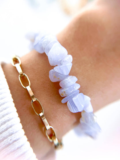 Blauer Chalcedon Chips Armband . Blue Lace Agate Chips Bracelet - Common Quality