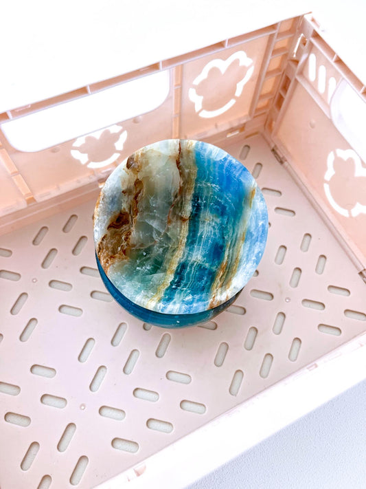 Blauer Onyx . Gebänderter blauer Calcit MINI Schale Schmuckschale ca. 7cm . Blue Onyx  Bowl  Handcarved