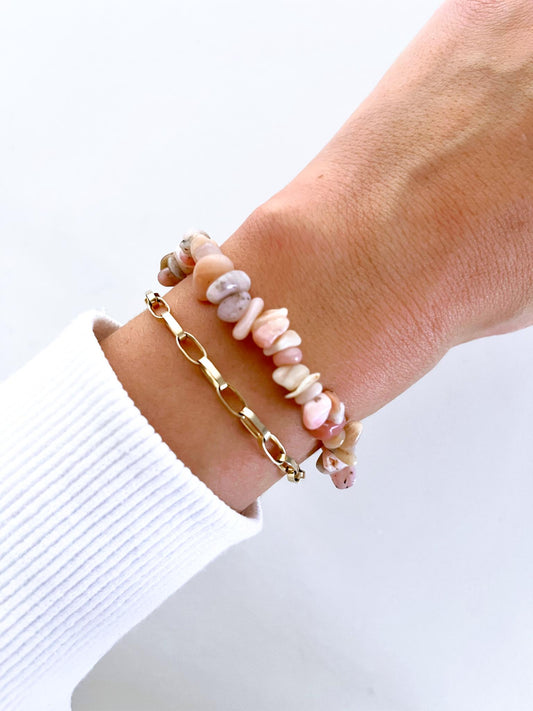 Pinker Anden Opal Chips Armband . Pink Opal from Andes Chips Bracelet - HIGH QUALITY