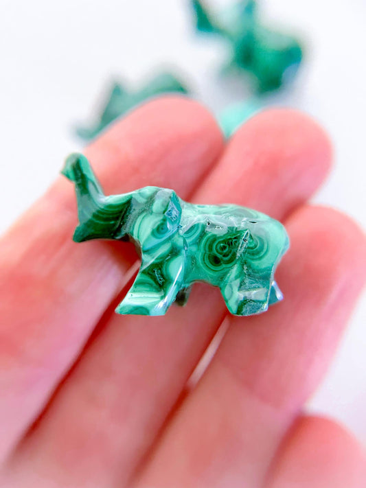Malachit Mini Glücks Elefant  Gravur . Malachite Mini Lucky Elephant Carving ca. 3 cm - Handcarved