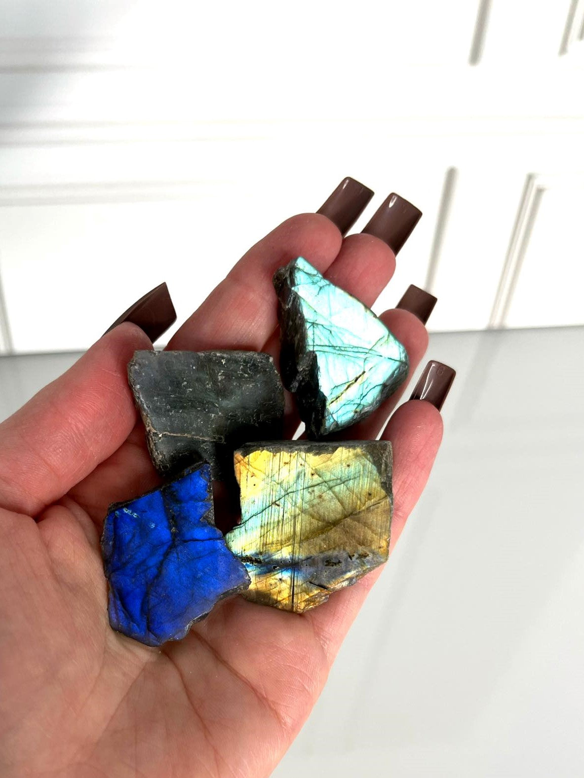 Polished on Top Labradorit Baby Slab ca 5cm  aus Madagascar -Super Flashy