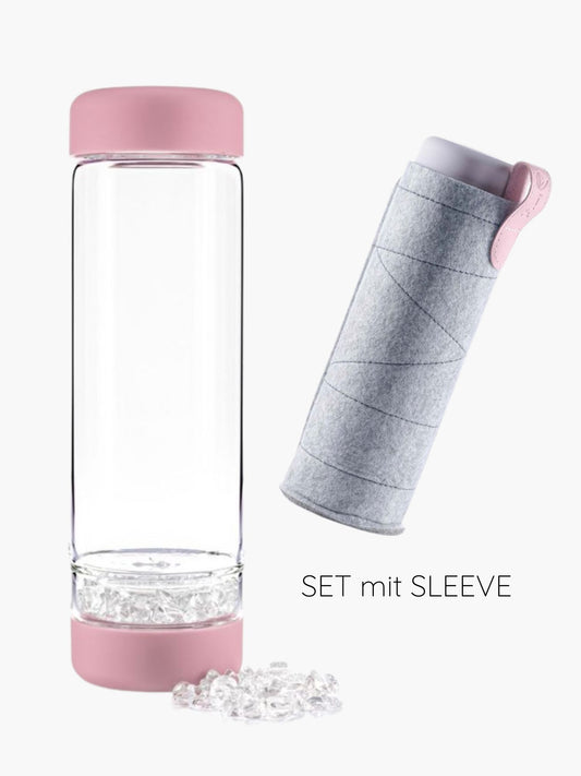 TRINKFLASCHE INU! von Vitajuwel MIT SLEEVE Bergkristall | BLOSSOM ROSE SET