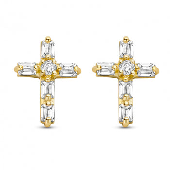Kreuz mit Zirkonia . 585 Gold Ohrstecker
