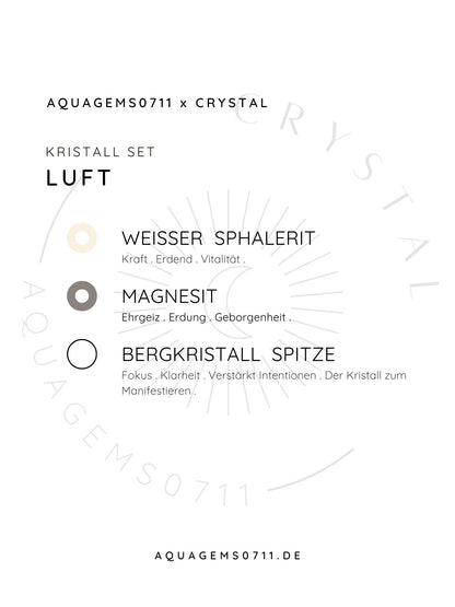 AIR Crystal SET  / Luft Zeichen Edelstein Set.  Waage Wassermann Zwilling  (Sphalerite, Magnesit, Bergkristall Spitze) - High Quality