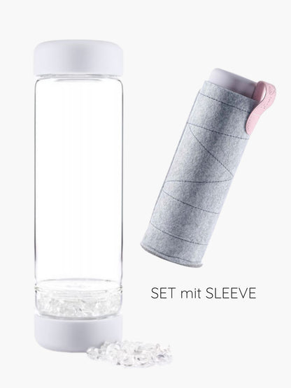 TRINKFLASCHE INU! von Vitajuwel MIT SLEEVE Bergkristall | CLOUD WHITE SET