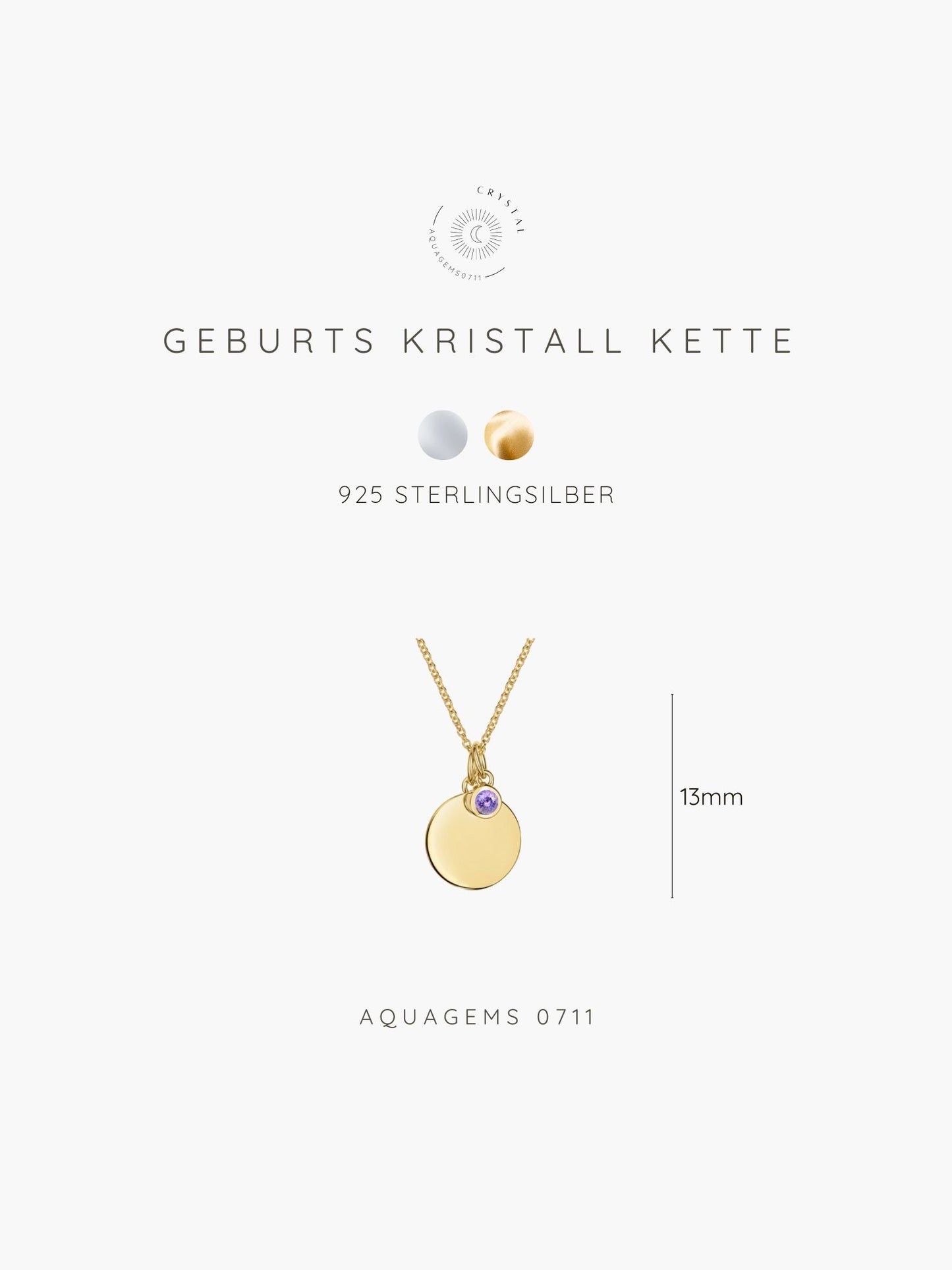Geburtsstein Hals Kette mit Gravur . 925 Sterlingsilber vergoldet mit Zirkonia