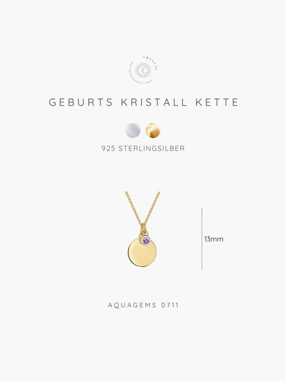 Geburtsstein Hals Kette mit Gravur . 925 Sterlingsilber vergoldet mit Zirkonia