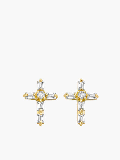Kreuz mit Zirkonia . 585 Gold Ohrstecker