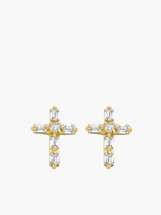 Kreuz mit Zirkonia . 585 Gold Ohrstecker