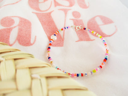 Japanisches Glasperlen Armband mit Perle Rainbow