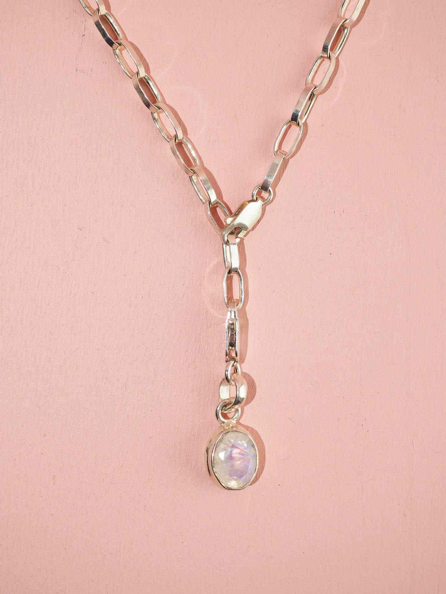 Halskette Choker Chunky Y 925 Sterlingsilber 50cm mit Mondstein Charm - High Quality