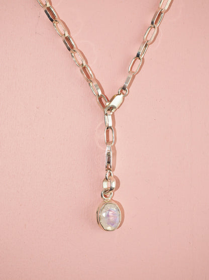 Halskette Choker Chunky Y 925 Sterlingsilber 50cm mit Mondstein Charm - High Quality