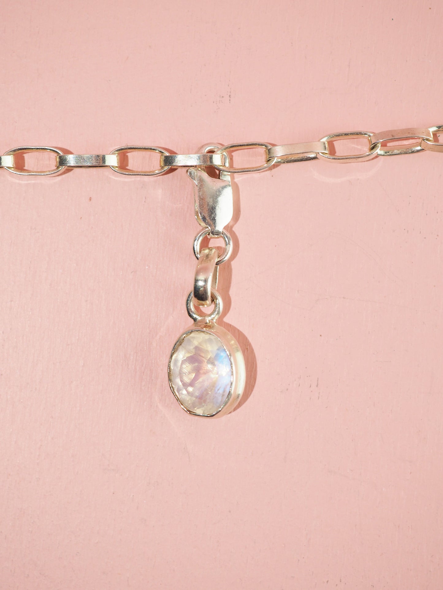 Halskette Choker Chunky Y 925 Sterlingsilber 50cm mit Mondstein Charm - High Quality