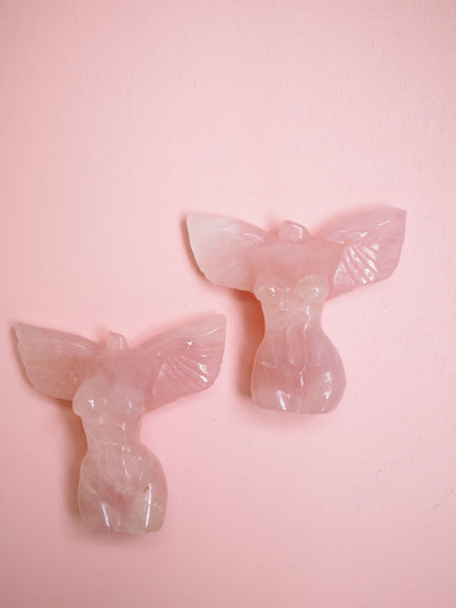 Rosenquarz Goddes Body with Wings  6cm - Details Hand Carved
