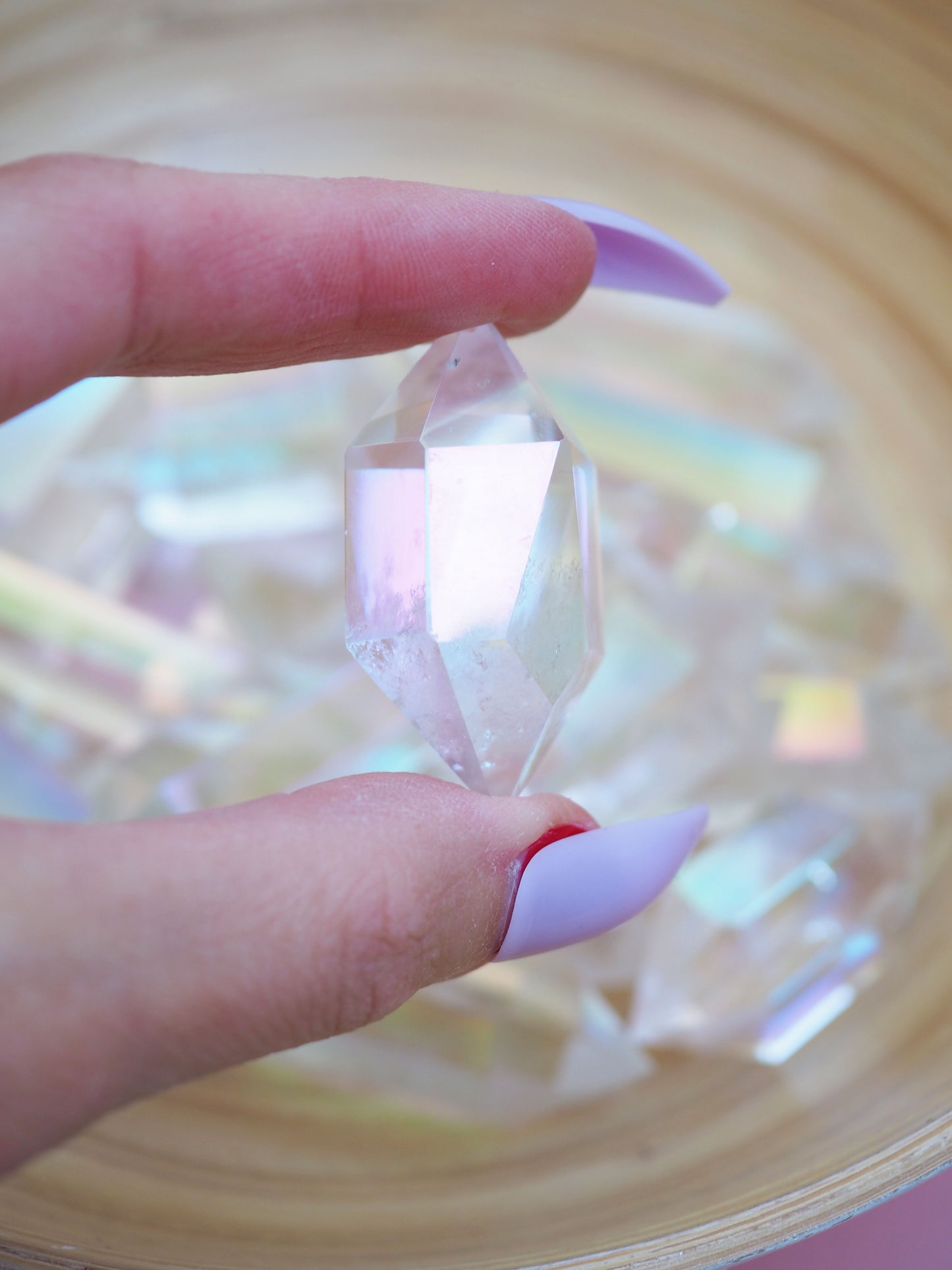 Angel Aura Bergkristall Double Terminated Spitze ca. 4-5 aus Brasilien Kurz - High Quality