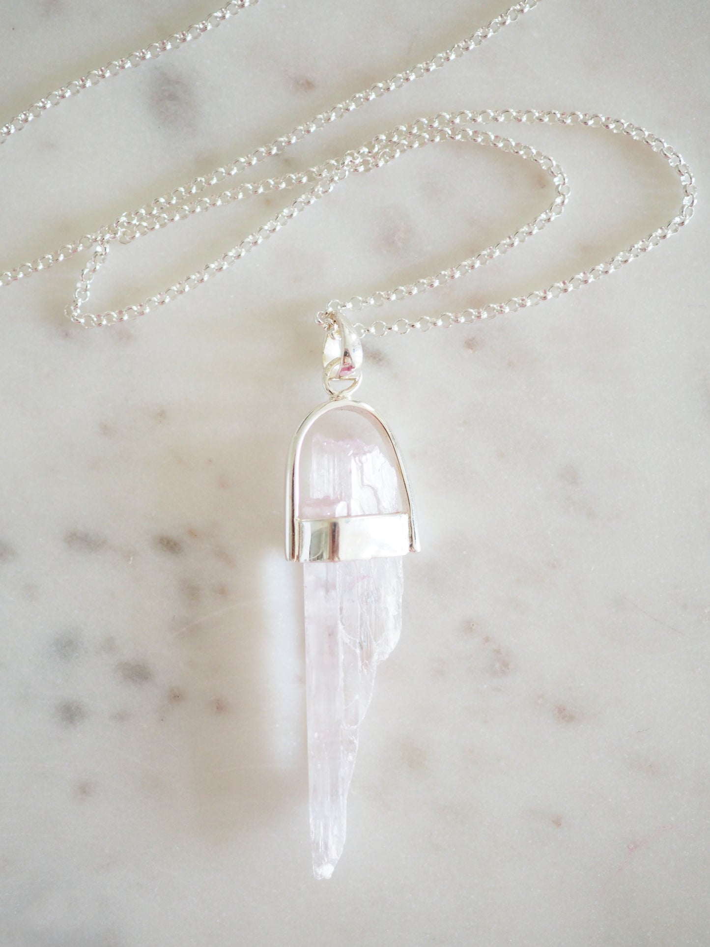 Light Lila Kunzit Rohkristall Kette 5.5 cm 925 Sterlingsilber