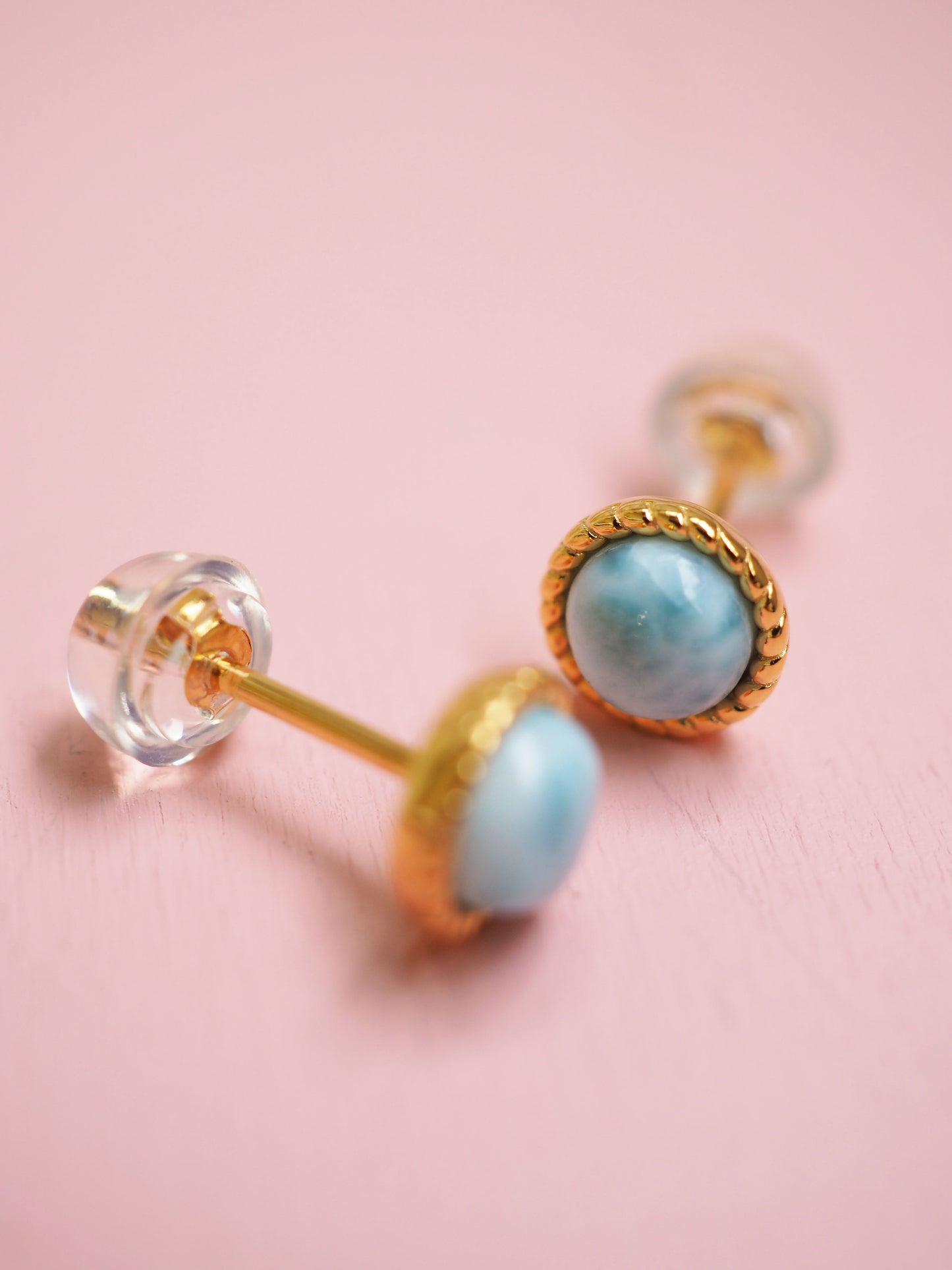 Larimar Ohrstecker 925 Sterlingsilber vergoldet Modern - Larimar aus der Dominikanischen Republik