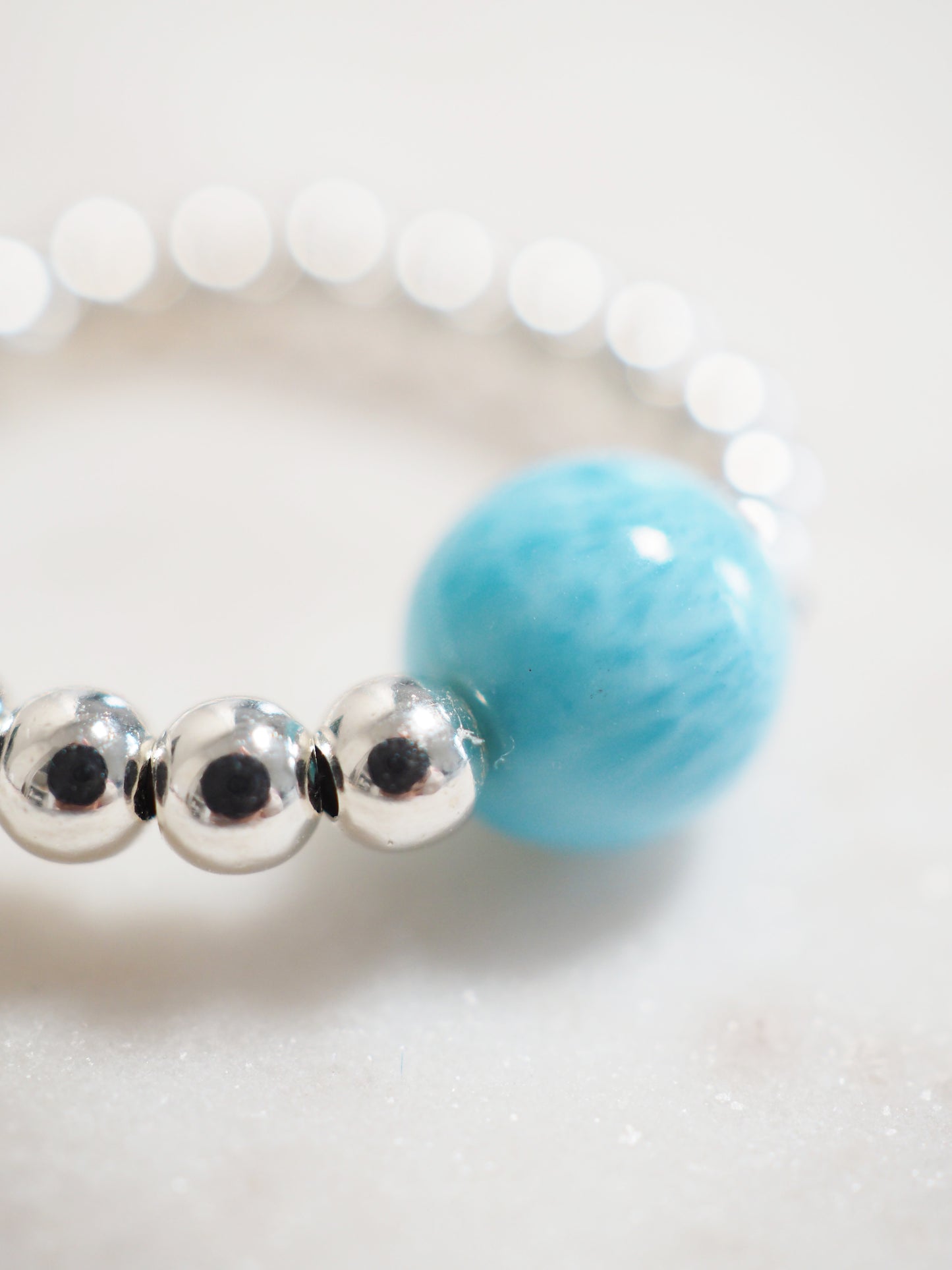 AAA Larimar Kugel Elastischer Kugel Ring .  925 Sterlingsilber - asu der Dominikanischen Republik RARE
